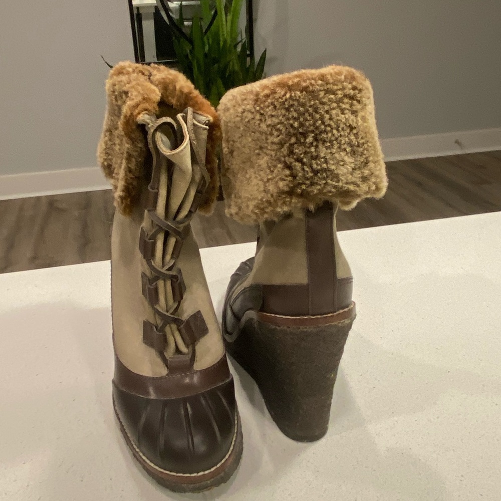 Tory Burch Brown Fleece Ankle Cover Wedge Outdoor Boots 🤎 - Picture 12 of 16